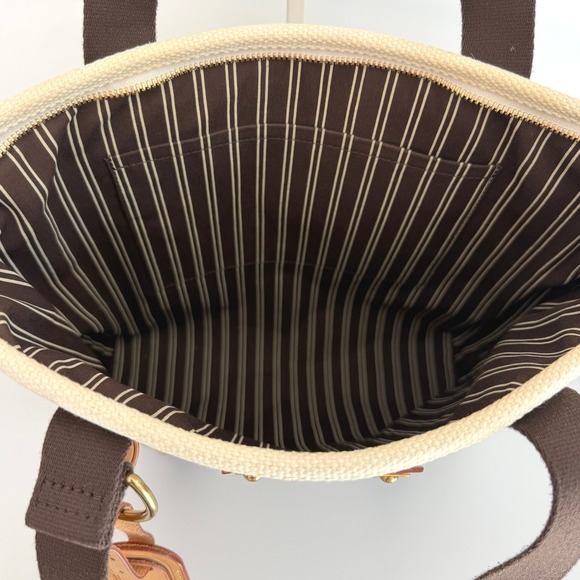 Louis Vuitton Antigua Cabas PM Sailcloth Canvas Tote Ivory Brown Leather Studded - Picture 6 of 14